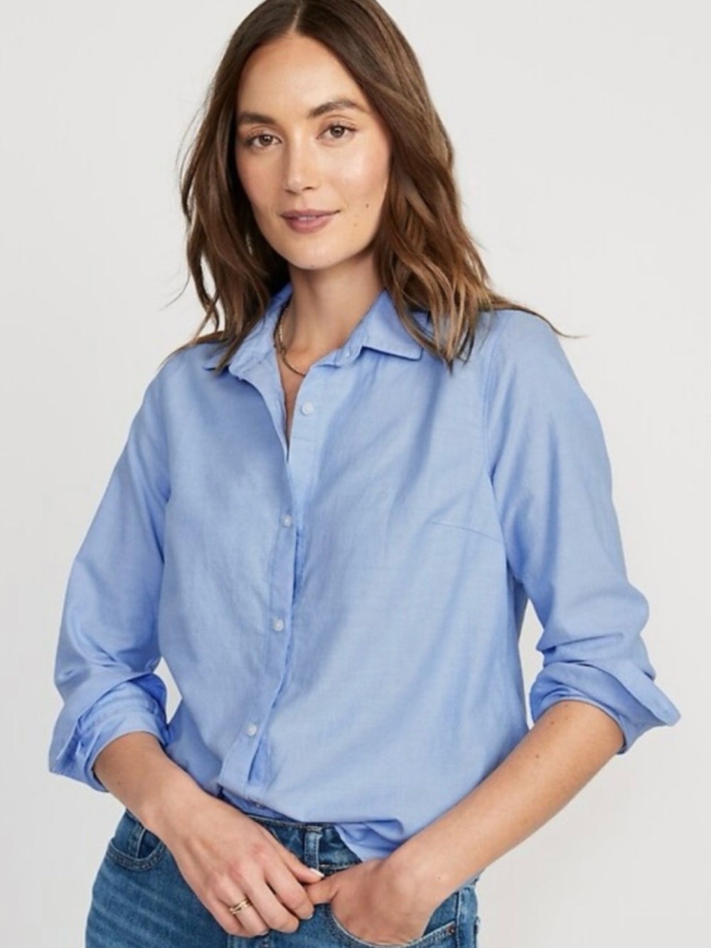 Old Navy Classic Shirt Women’s XL Light Blue Button Down Long Sleeve 100% Cotton